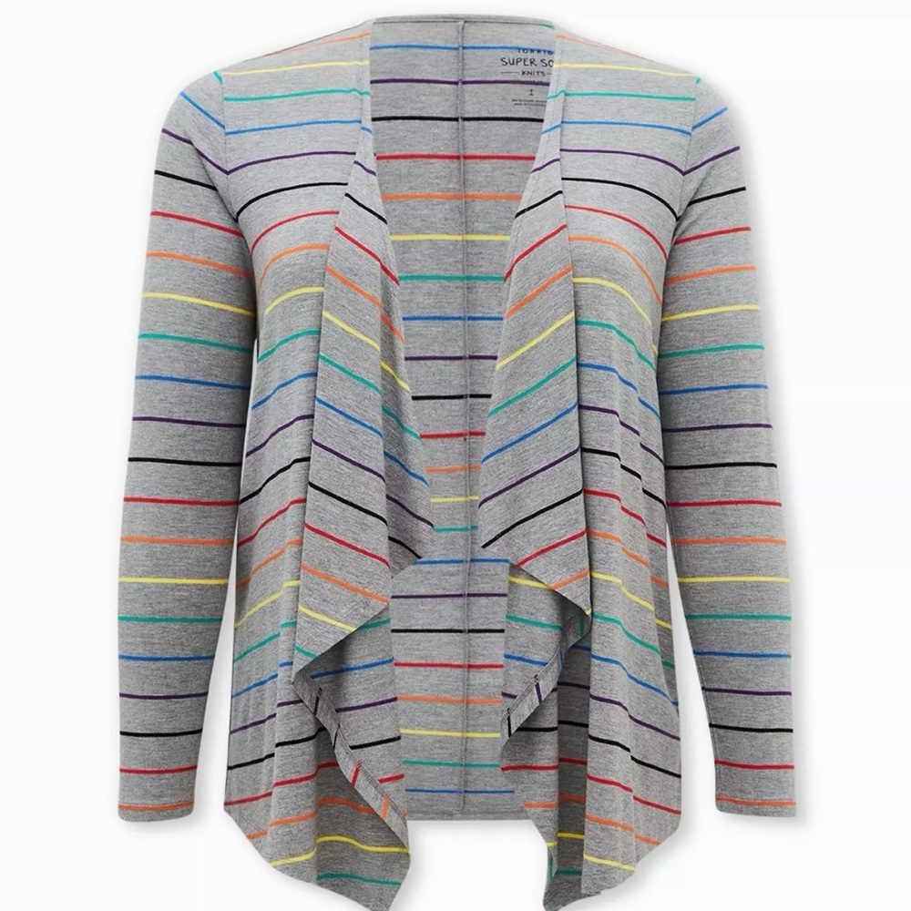 Women's Grey Rainbow-Stripe Draped Cardigan